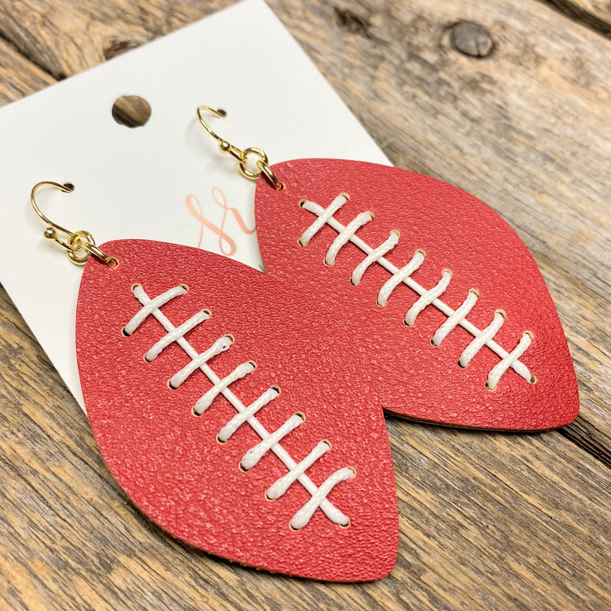 Leather Stitch Football Earrings | Red