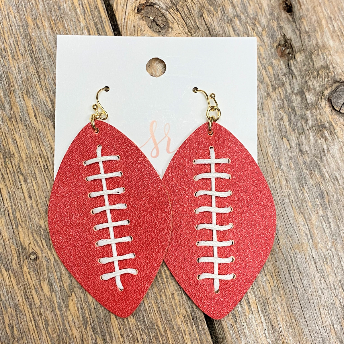 Leather Stitch Football Earrings | Red