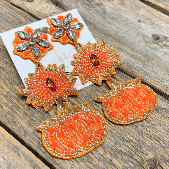 Crystal Seed Bead Pumpkin Earrings | Orange